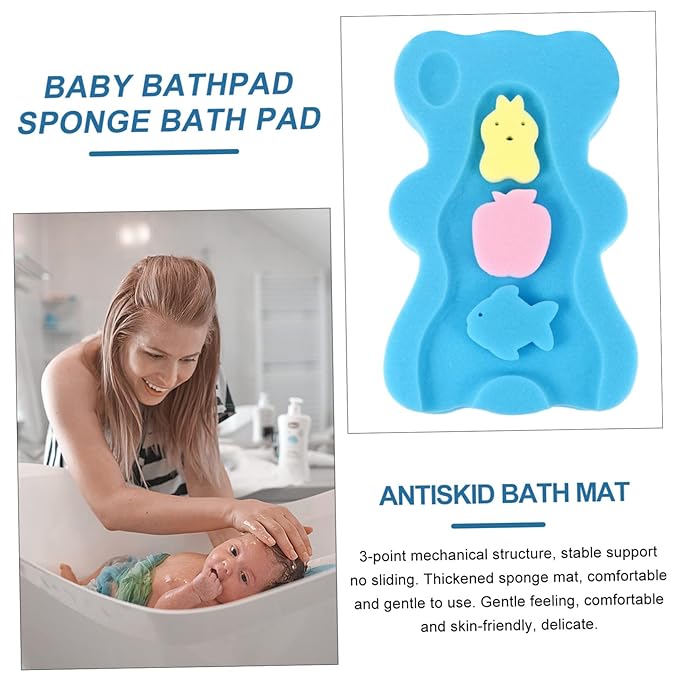 Bath Sponge Baby Cushion Baby Bath Mat Soft Sponge Non-Slip Adorable Bear Blue 4.5cm