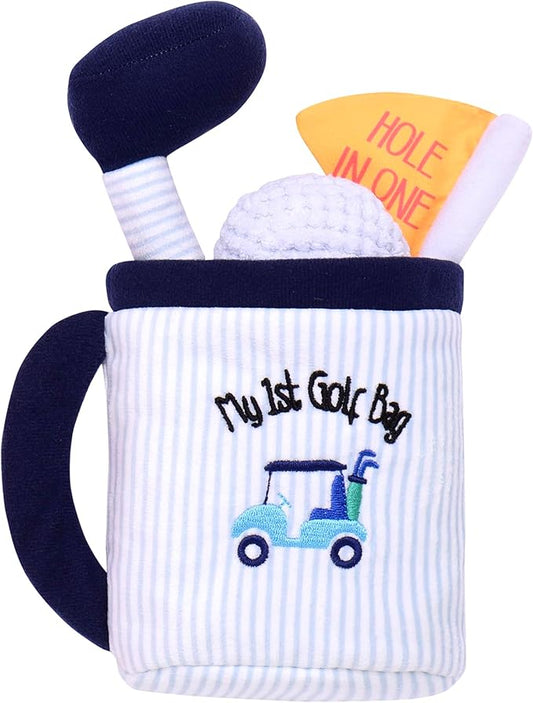 4 Piece Plush My First Golf Play Set with Sensory Toys for Baby, Blue Stripe, 9 inch