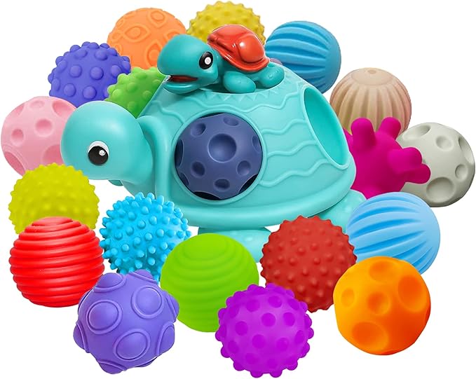 12 Pcs Montessori Toys for Babies 3 Months, Crawling Toys for Babies 6-12 Months, Sensory Turtle Toy with Sensory Balls Set