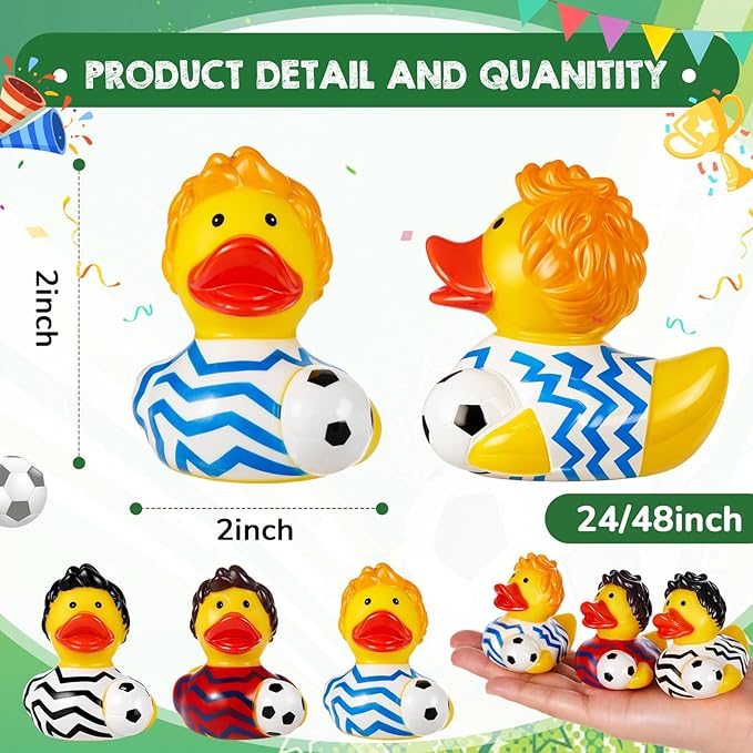 Deekin 48 Pcs Rubber Ducks 2 Inch Bulk Sport Party Favors for Team Events Decorations Birthday Party Supplies Club Player Gift (Soccer Player)