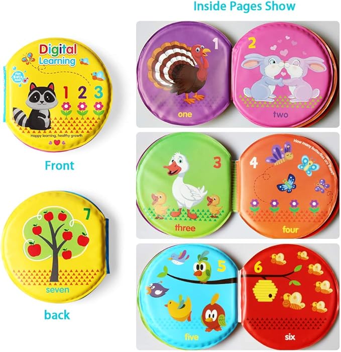 Baby Bath Books-3PCS,Bathtub Toys Floating Waterproof Educational Bath Toy Books for Toddlers-Zoo Books,Fish Books,Digital Books for Bath