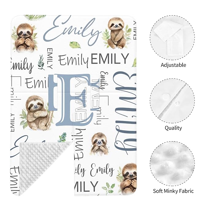 Personalized Baby Car Seat Cover Custom Name CarSeat Canopy Customized Sloth Newborn Nursing Breastfeeding Cover Minky Baby Blanket Infant Car Seat Canopies for Baby Girls Boys