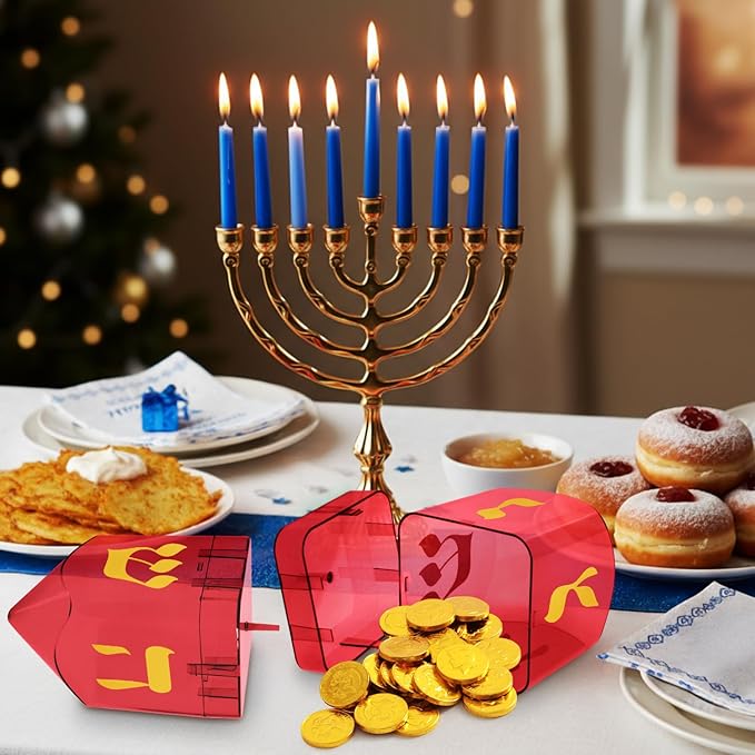 Large Fillable Dreidels for Hanukkah, Pack of 4 Plastic Dreidels Bulk, Red Large Dreidels That Bring Joy and Tradition to Every Celebration
