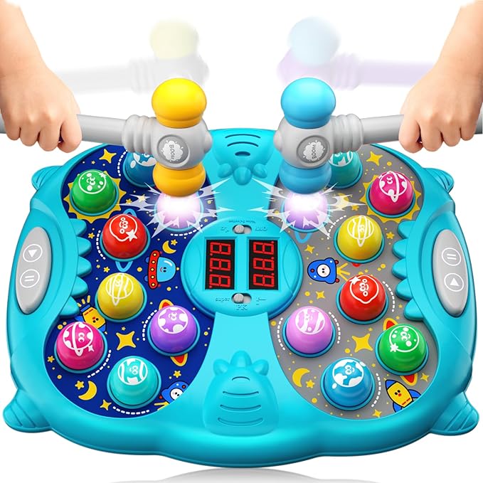 Whack Mole Game for Kids, Idea Gift for 3-12 Year Old Boys and Girls, Interactive Pounding Toy with 2 Hammers, Lights & Sounds, 3 Game Modes Educational Toy for 3 4 5 6+ Year Old Boys- Blue