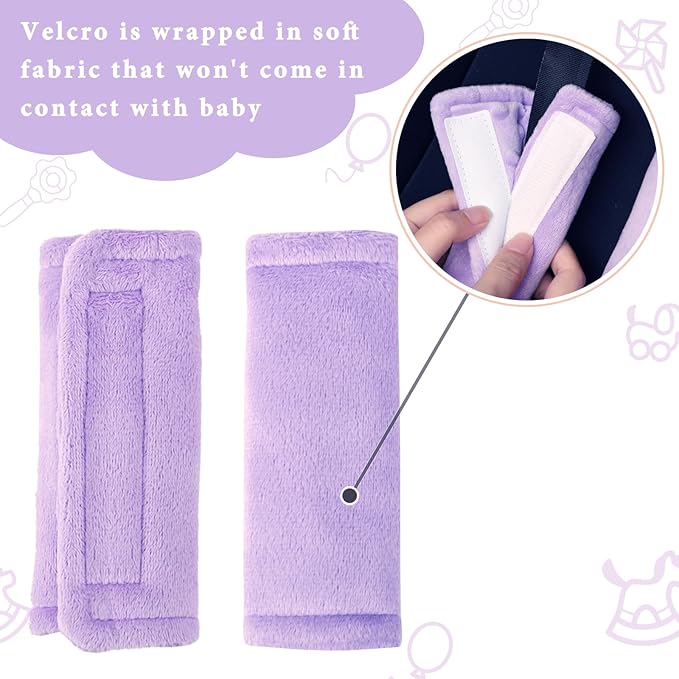 SWESEN Baby Car Seat Belt Covers for Boys and Girls, Carseat Shoulder Padding, Soft Car Seat Neck Cover, Mink Car Seat Straps Shoulder Pads, Solid Colour Stroller Strap Cover for Baby Kids, Purple