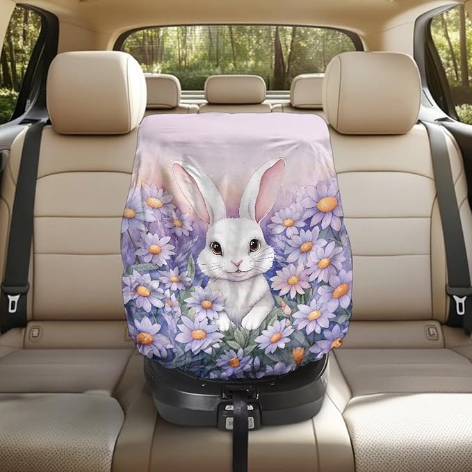 XYZCANDO Rabbit Print Car Seat Protector for Child Car Seat Cute Infant Car Seat Cover Dustproof Car Seat Sun Protection for UV Rays Protective Baby Car Seat Shade Cover Gift for Birthday