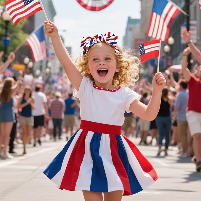 LemonSpace Handmade 4th of July Accessories,USA Baby Bows Premium Stretchy Soft Newborn Infant Baby Girls Boys Wraps Toddler Headbands Trendy and Classic Designs (Flag Star Print)