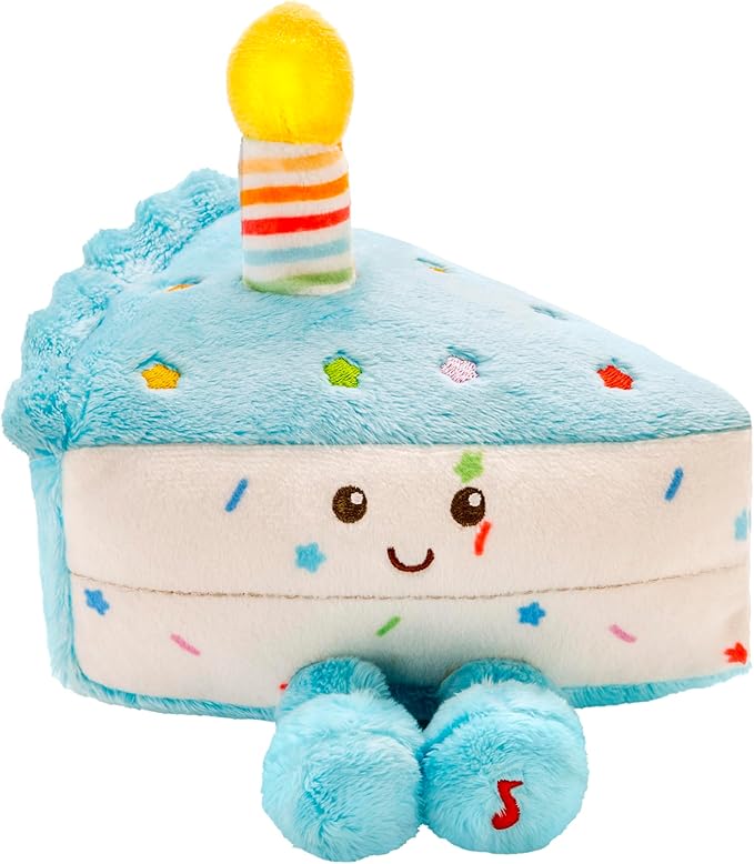 Magic Years Musical Light Up Plush Toy, Happy Birthday Cake Slice, 6 inches, Multicolored