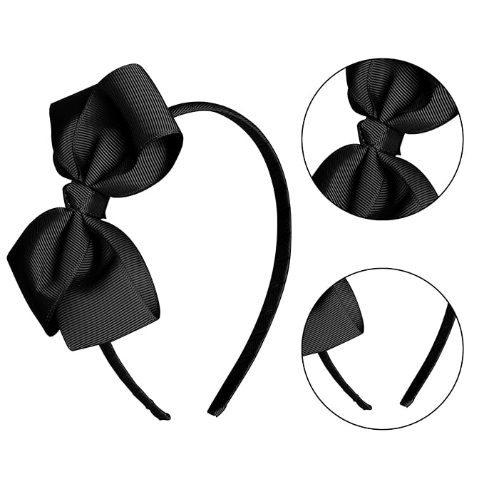 baotongle 11pcs Black School Hair Accessories Set Uniform Hair Bow Headband Clips Hair Ties Curly Bows for Little Toddler School Girls (Black)