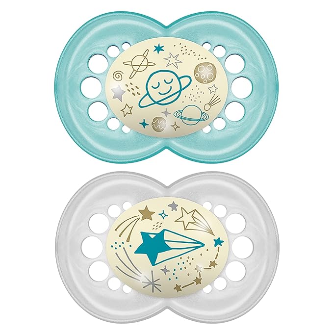 MAM Original Matte Baby Pacifier 2 Count, Night Pacifiers 2 Count - Silicone Nipple, Self Sterilizing Case, Unisex 6-16+ Months (Pack of 1)