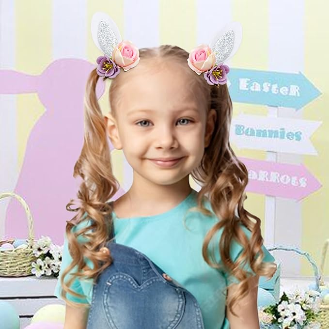 Easter Velvet Bow Hair Clips for Baby Girls Alligator Bow Clip Easter Bunny Ears Flower Clips Hairpin Easter Hair Accessories for Infant Toddler White
