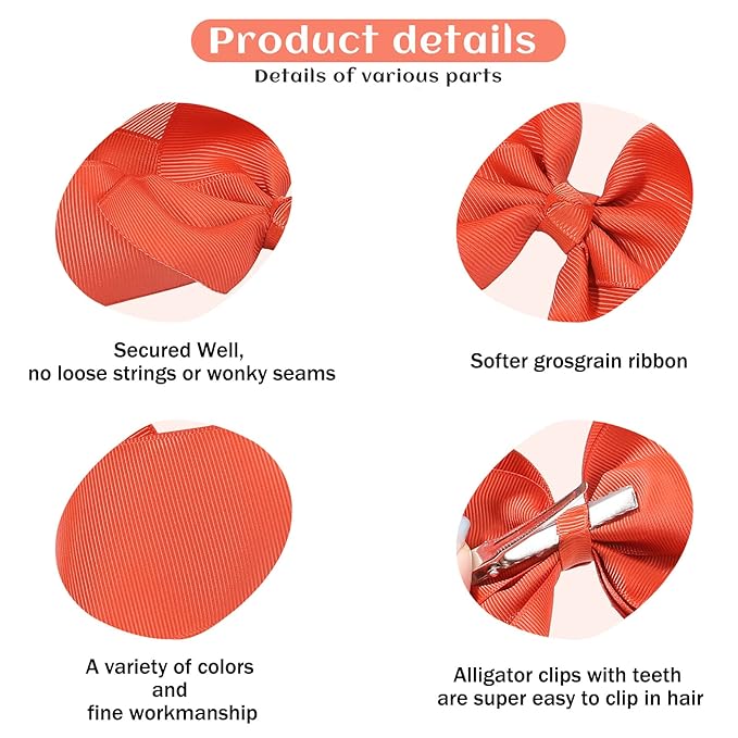 30PCS Big 6 Inch Hair Bows for Girls Grosgrain Ribbon Toddler Hair Accessories with Alligator Clips for Toddlers Baby Girls Kids Teens