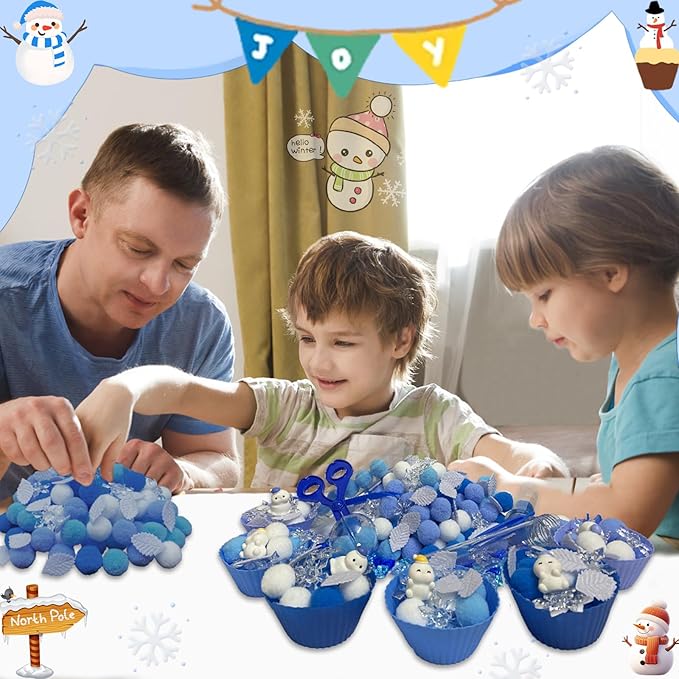 244pcs Winter Sensory Bin Filler Fine Motor Toys 2 Ways Counting Sorting with Sorting Bowls & Tubes Winter Sensory Bin Items 100 Pom Poms 45 Snowflakes 48 Ice Cubes 30 Leaves 6 Snowman