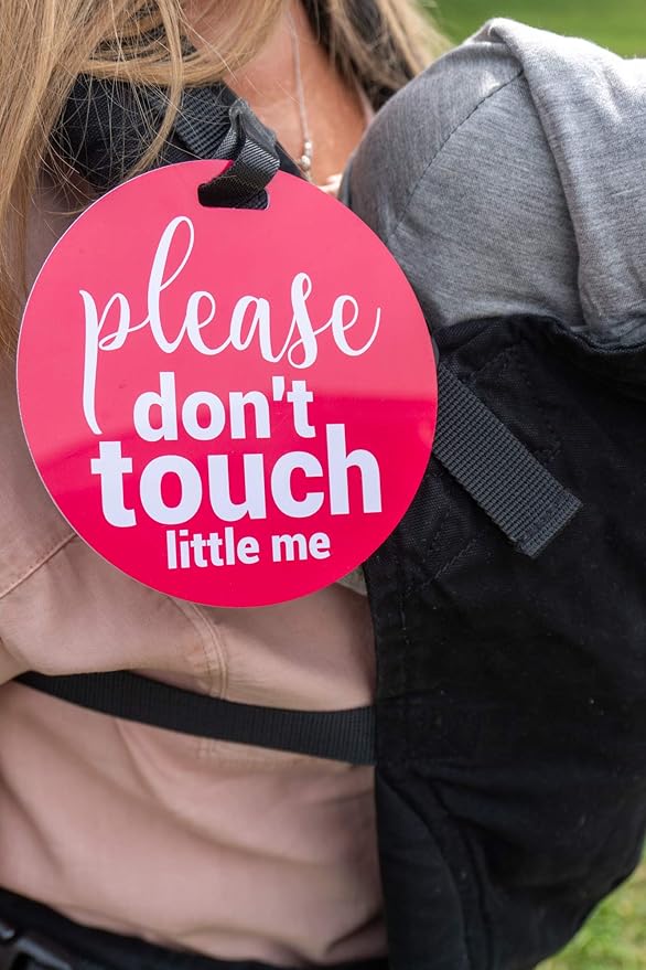 Three Little Tots Two Pack - Pink Please Don't Touch Baby Car Seat and Stroller Signs - CPSIA Safety Tested
