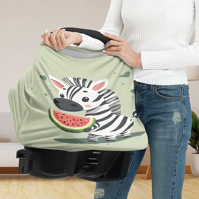 Biyejit Zebra Watermelon Multi-Use Cover: Car Seat Covers, Nursing Cover, and Stroller Cover for Sun - Stretchy Fabric, All-Season Use, Stylish Designs, Easy Access for Moms