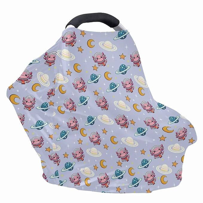 Wanyint Baby Car Seat Covers Nursing Cover Carseat Canopy Baby Breastfeeding Cover,Multi Use Nursing Scarf Infant Stroller Cover, Axolotl Astronaut Planet Moon Star
