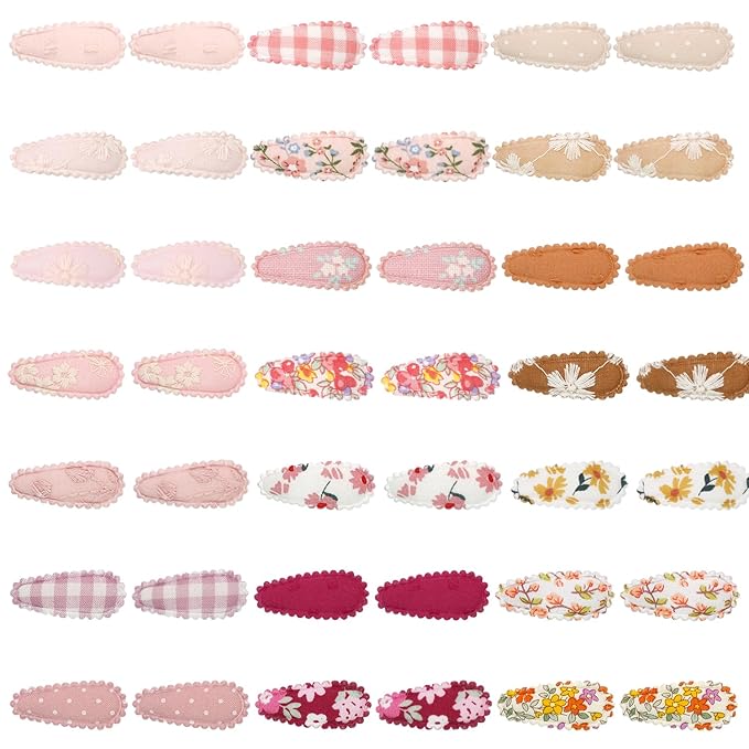 CÉLLOT 42Pcs Baby Hair Clips, Infant Girl Hair Accessories, 1.5" Mini Hair Clips, Printed Anti-Slip Snap Barrettes, Waterdrop Design Hairpins, Toddler Girl Hair Accessories（A）
