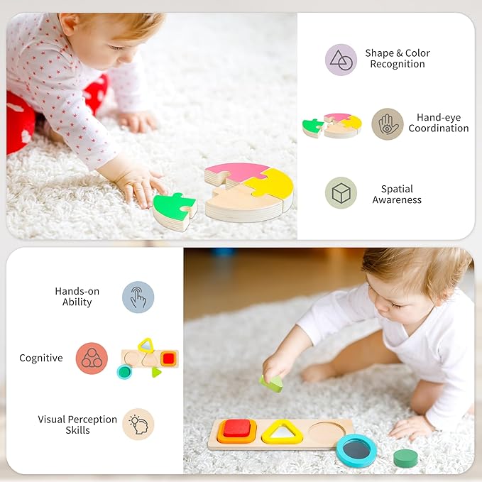 Montessori Toys for 1 2 Year Old, 9 in 1 Wooden Toddler Educational Set, Includes Lock Box, Puzzle, Color Sorting Board, Lacing Beads, Shape Sorter & Animal Figures, Gift for 19-24 Months Boy & Girl