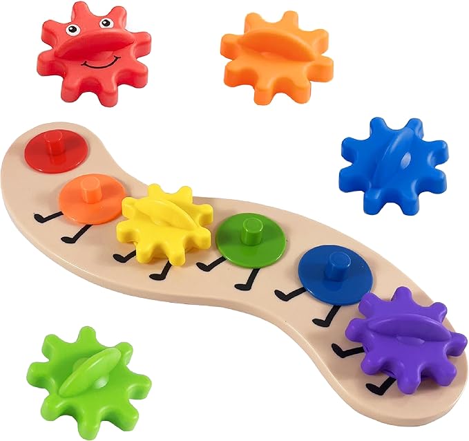 Rainbow Caterpillar Gear Toy - Teaches Color Names & Matching - Spinning Rainbow Baby Toy - Toddler Puzzle