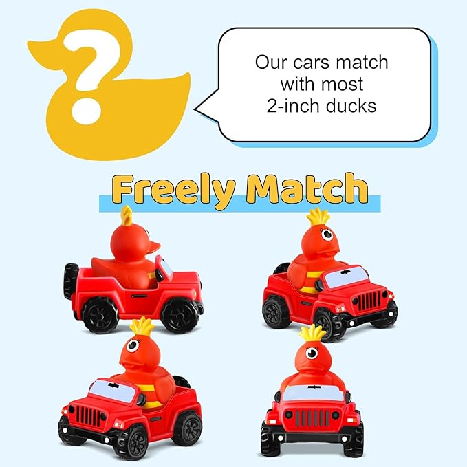 ANGGIKO 3.5 Inch Red Car Toy Match Most 2 in Rubber Ducks, Ducks for Jeeps, Vehicle Toys for Car Dashboard Decorations Accessory Rubber Duck Collection, Easter Basket Stuffers for Kids Party Favors