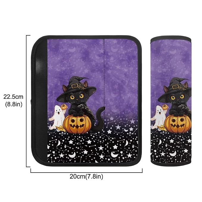 Biyejit Black Cat Pumpkins Car Seat Strap Covers for Kids Baby, Halloween Decor Anti-Slip Soft Car Seat Strap for All Car Seats, Stroller, Pushcar, Backpack Shoulder Pads