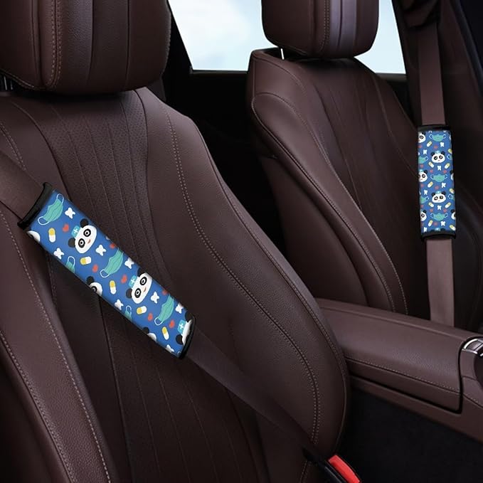 Panda Car Seat Strap Pads Blue Shoulder Strap 2 Pieces Seat Belt Cushion Universal Seatbelt Covers for Adult Women Breathable Soft Seat Strap Pads Vehicle Accessories Decor