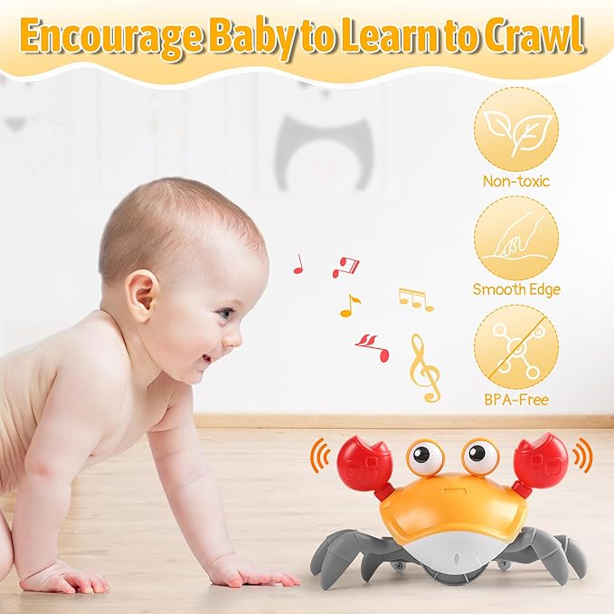 Hirger Crawling Crab Baby Toy, Dancing Walking Infant Toy for Tummy Time,Sensory Toy for 3-6-12-18 Months Babies & Toddlers 1-2-3, Musical Birthday Gift for Boys Girls