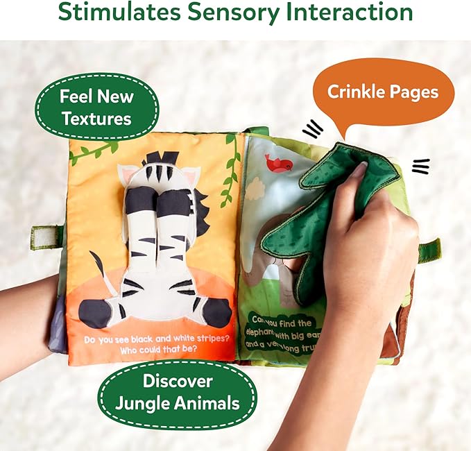 Skillmatics Peek-A-Boo Jungle Book - Soft Cloth Book for Baby, Infant & Toddler Toys, Crinkle Pages for Sensory Play, Gifts for Ages 6 Months and Up