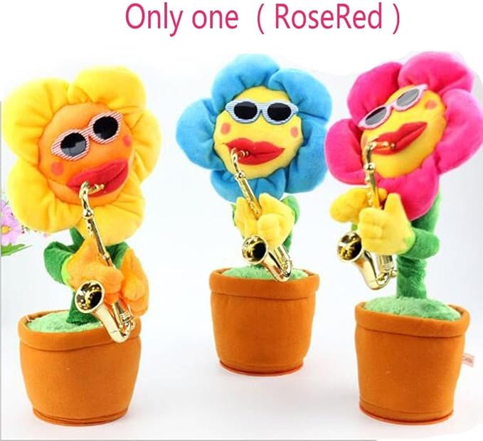 Musical Singing Dancing Repeating Talking Sunflower Soft Plush Funny Creative Saxophone Kids Toy(Yellow)