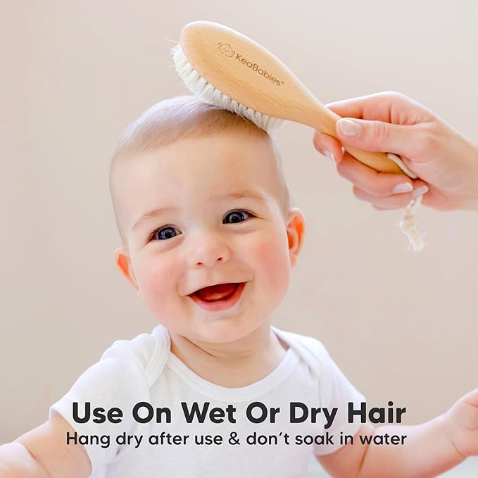Wooden Baby Hair Brush for Toddler Girls, Boys - Cradle Cap Brush for Babies, Soft Goat Bristles, Perfect Gentle Scalp Newborn Comb for Infant, Girls, Boys, Bath Essentials(Walnut, Regular)