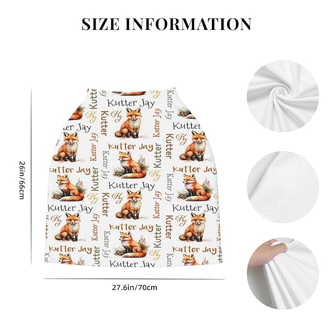 Personalized Fox Baby Car Seat Cover with Name,Multi-Use Canopy for Nursing, Strollers,Shopping Carts,Customized Breastfeeding Cover, Full Privacy,Infant Stroller Cover