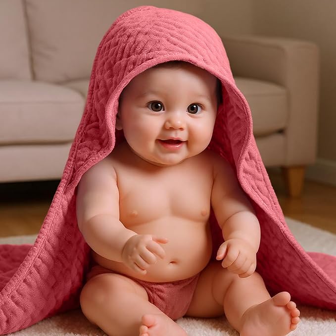 Peryiter 6 Pcs Muslin Hooded Baby Towels 32 x 32 Inch Cotton Newborn Bath Essentials Muslin Infant Blankets Absorbent Registry Gifts for Girl Boy Kids Baby Shower (Purple Series)