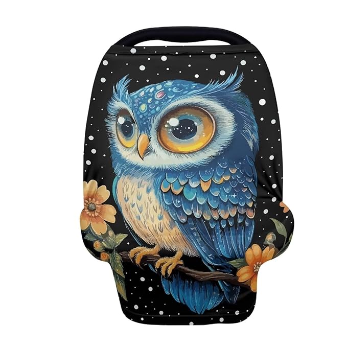 AFPANQZ Owl Baby Car Seat Cover Stretchy for Baby Girls Nursing Breastfeeding Covers Shopping Cart High Chair Stroller Covers Infinity Scarf Sunshade Car Seat Canopies