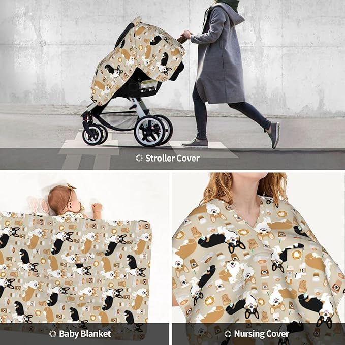 Corgi Gifts for Corgi Lovers Baby Car Seat Canopy Cover 39x27.5 Inches Multi Use Nursing Cover for Newborn Canopy Mom Nursing Breastfeeding Covers