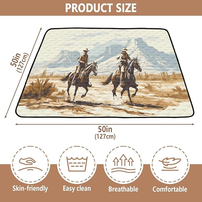 Western Cowboys Baby Play Mat for Floor 50" X 50" Foldable Waterproof Non-Slip Playmat for Baby Playpen Quilted Crawling Mats Game Rug