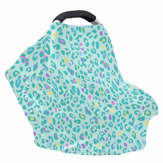 Infant Car Seat Canopy/Baby Nursing Cover/Stretchy Breathable Breastfeeding Scarf,Fit for Shopping Cart,Car Seat,High Chair,Stroller, Green Leopard Print