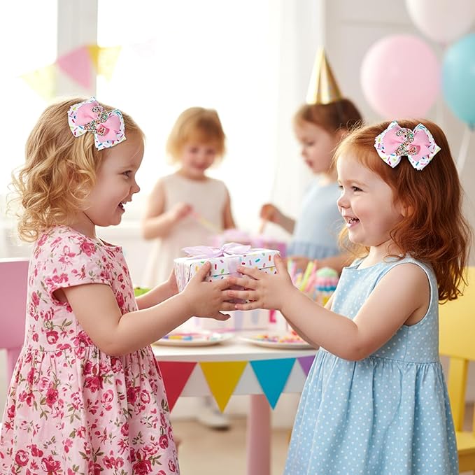 Sparkly Number 2 Birthday Hair Bow with Sprinkle, Sweet Outfit Pink Pigtail Hair Bows for 2 3 4 5 6 7 Years for Baby Girls Two 2nd Second Birthday