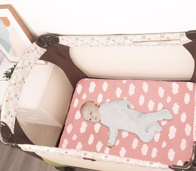 4 Pack Pack and Play Fitted Sheets, 24" x 42" Compatible with Guava Lotus Travel Crib and Other Travel Light Playard Mattress, Ultra Soft and Skin-Friendly, Pink Cloud