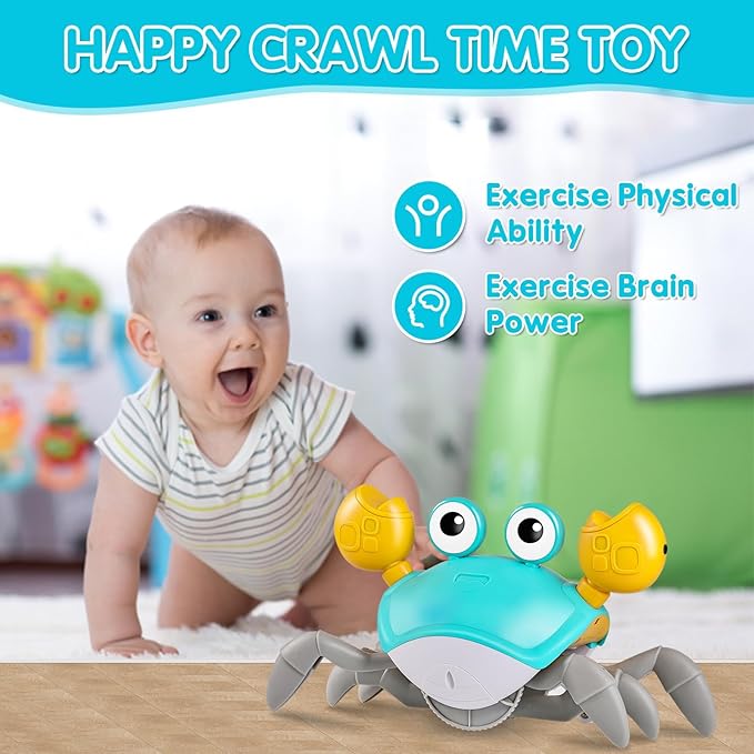 Crawling Crab Baby Toys with Music&Speed Control, Tummy Time Toys for 4 5 6 7 8 9 10 11 Boy Girl Easter Basket Stuffers, Dancing Walking Crawly Crab for Baby Toddler Infant 6-12-18 Months Kid 1-3