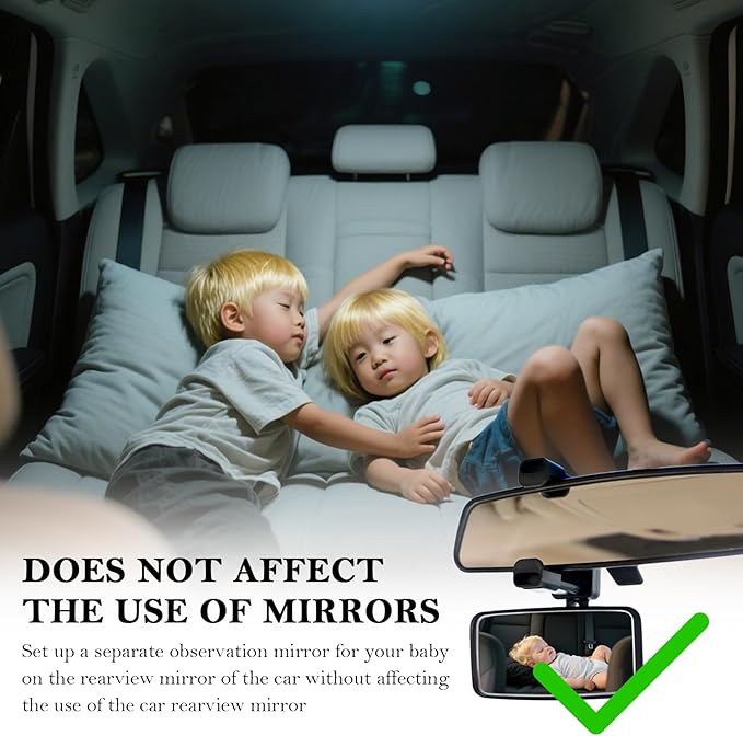 2026 Latest 360° Adjustable Car Mirror for Baby,Clip on Baby Rear View Mirror for Car with Retractable Clamping Arm,Universal Curved Backseat Mirrors for Babies Observing & Safety