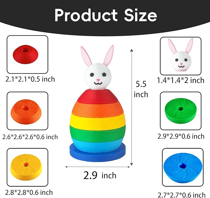 Spinning Stacking Toys for Toddlers 1-3,Rainbow Bunny Eggs Montessori Sorting Toy for Baby Kid,Autism Christmas Easter Birthday Gift