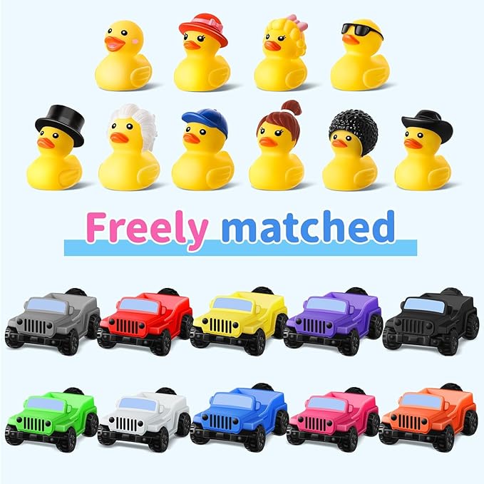 40 Pcs Rubber Ducks for Jeeps, 20 Ducks 2.8 Inch Assortment with 20 Colors Cars, Collectible Vehicle Dashboard Decorations, Easter Basket Stuffers for Kids Party Favors, Baby Bath Toys Birthday Gifts