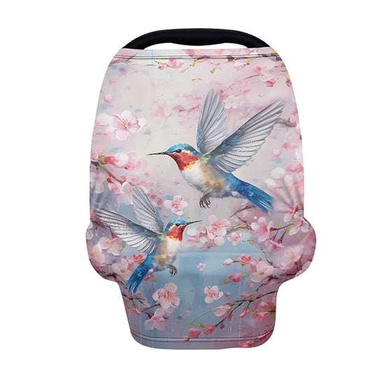 Forchrinse Blue Hummingbird Cherry Blossom Print Nursing Cover Breastfeeding Scarf Soft Car Seat Cover for Babies Infant Carseat Canopy Multi-Use Cover Stroller Cover