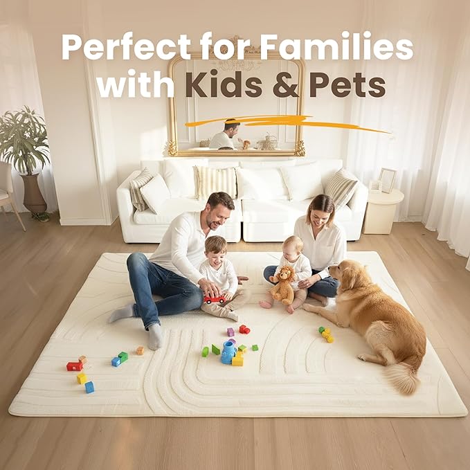 Huloo Sleep 1.3" Thick Fluffy Baby Play Mat for Floor,Elasti Foam Padded Area Rug for Living Room Bedroom,Ultra Soft 3D Carved Kids Rug,Non-Slip Nursery Crawling Mat for Toddlers,4’x6’ Playroom Carpet