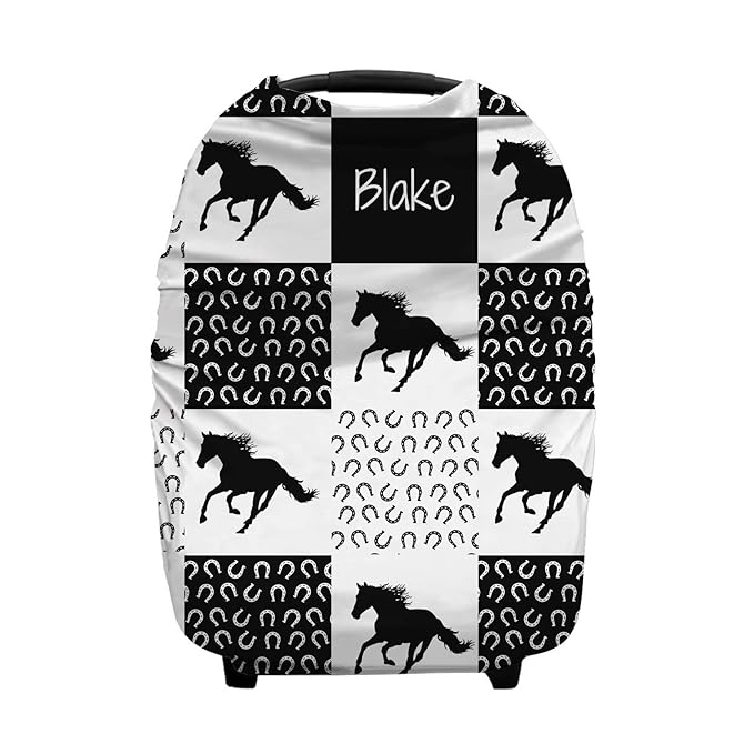 Personalized Running Horse Baby Car Seat Covers with Name, Custom Nursing Cover Breastfeeding for Babies, Carseat Canopy for Boys and Girls, Infant Stroller Cover, Breathable Carseats Cover