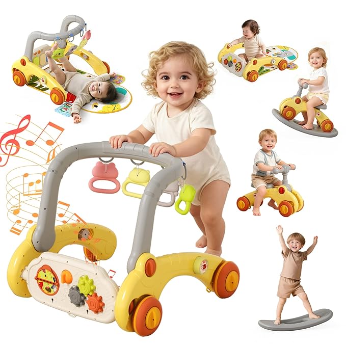 7 in 1 Baby Push Walkers Gym Play Mat for Baby Boys Girls 6-12 Months,Activity Center Rocking Toy Balance Bike Board for Toddlers 1-3,Sit to Stand Walker,Early Learning Push Toys Gifts for Infant