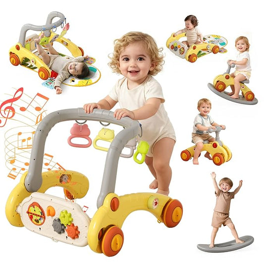 7 in 1 Baby Push Walkers Gym Play Mat for Baby Boys Girls 6-12 Months,Activity Center Rocking Toy Balance Bike Board for Toddlers 1-3,Sit to Stand Walker,Early Learning Push Toys Gifts for Infant