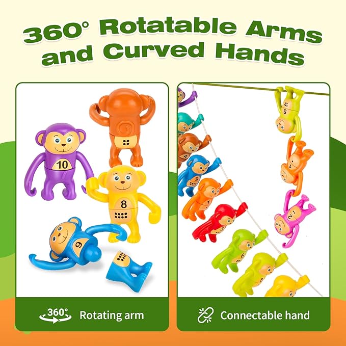Monkey Doos 10-Piece Count & Match Toy – Educational Stacking Hanging Monkey for 18M+ to 10Y, Parent-Child Play, Decor & Stress Relief Fidget, Safe Preschool Gift