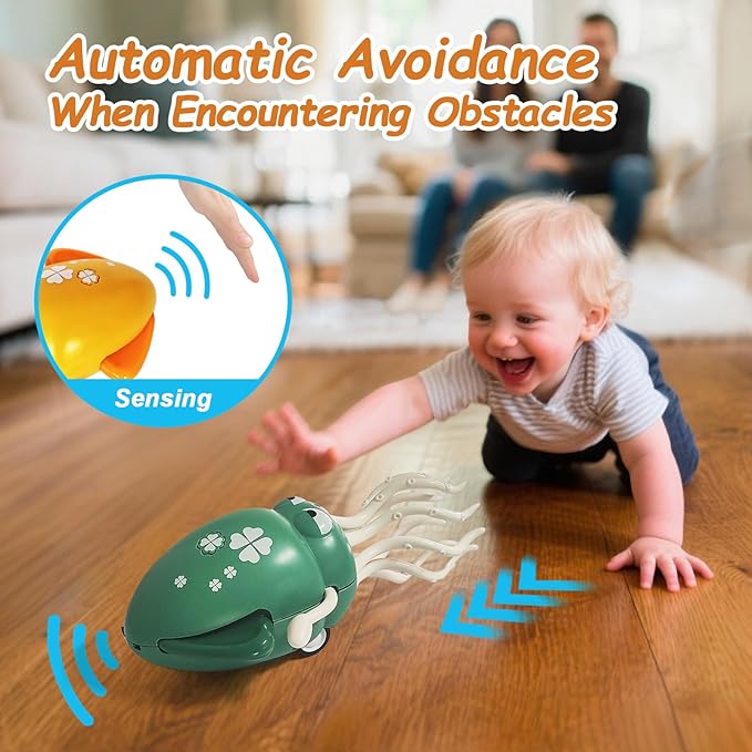 Electric Dancing Octopus Toy, Automatic Obstacle Avoidance Crawling Squid - Lights, Music, Crawling & Fishing Rod Play Fun Chase Toy for Kids Boy Girl Birthday Gifts (Green)