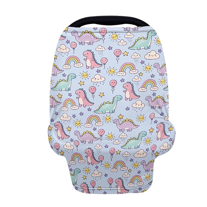 Biyejit Dinosaur Clouds Baby Car Seat Cover, Infant Carseat Canopy, Nursing Breastfeeding Cover, Stretchy Carrier Covers for Stroller/Shopping Cart, Newborn Registry & Shower Gift for Boys Girls